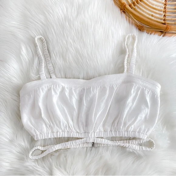 NWOT Jonathan Simkhai STANDARD Clay Washed Linen Ruched Crop Top White - Picture 7 of 15